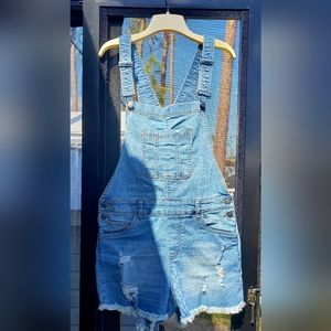 VENUS Light Blue Distressed Denim Overalls